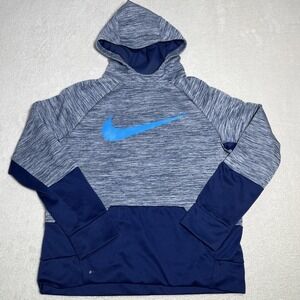 Nike Dri-Fit Hoodie Boys XL Blue Center Swoosh Graphic Pockets Pullover